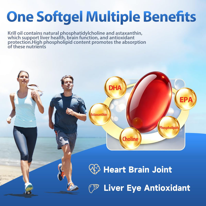 NYO3 100% Antarctic Krill Oil 850mg Omega 3 Supplement Beyond Fish Oil with Choline & Antioxidant Astaxanthin for Heart Brain Joint, GMP, Third Party Tested, No Fishy Burps - 30 Softgels 30 Count (Pack of 1)
