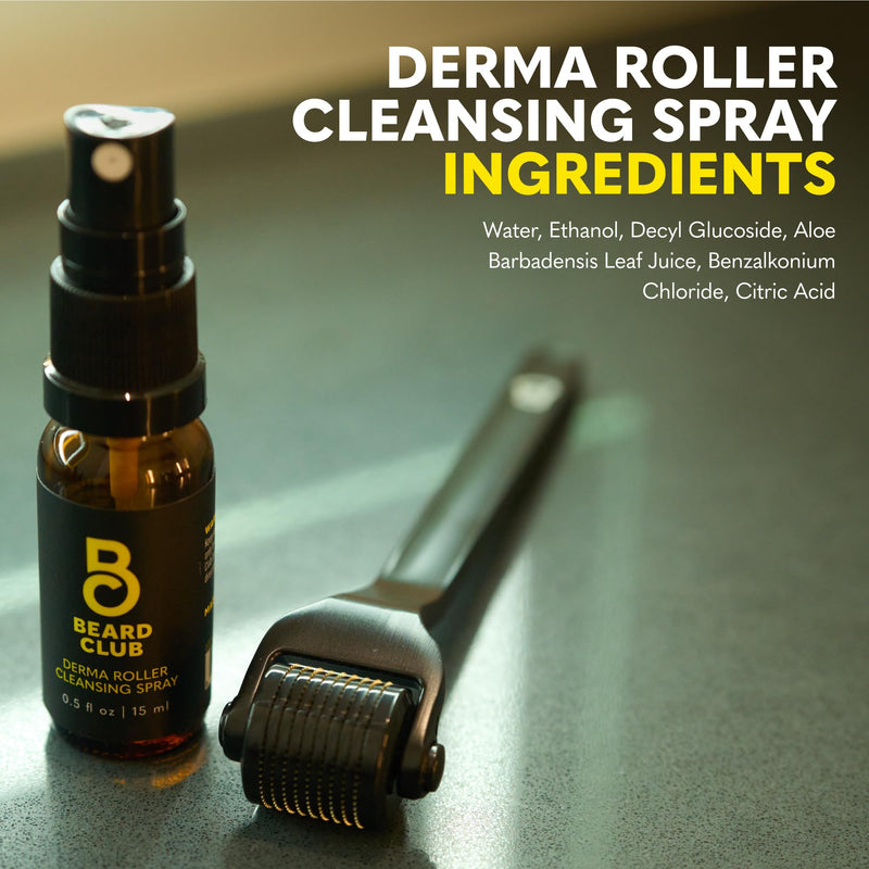 The Beard Club Derma Roller Replacement Head & Cleansing Spray - 0.3mm Titanium Microneedles - Replace, Clean and Prolong Derma Roller Life Derma Head & Cleansing Spray