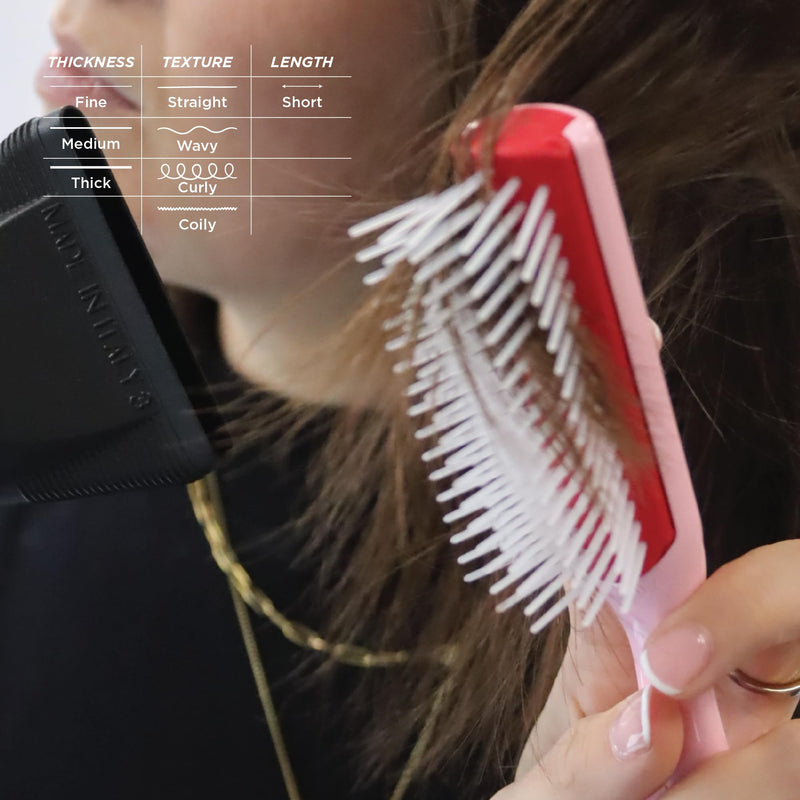Denman Mini Curl Definer & Styler 5 Row Hairbrush for Detangling, Separating, and Defining Curls, Curly Hairbrush, Sleek Blowdrying - D14 Pink