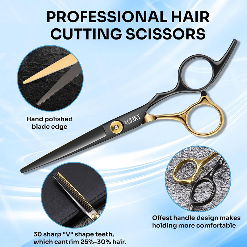 [Australia] - Hair scissors set, 15 pieces hairdressing scissors set, professional 6.7 inch hair cutting scissors, high quality 440C stainless steel hair cutting set for women, men, children, family hairdressing salon 