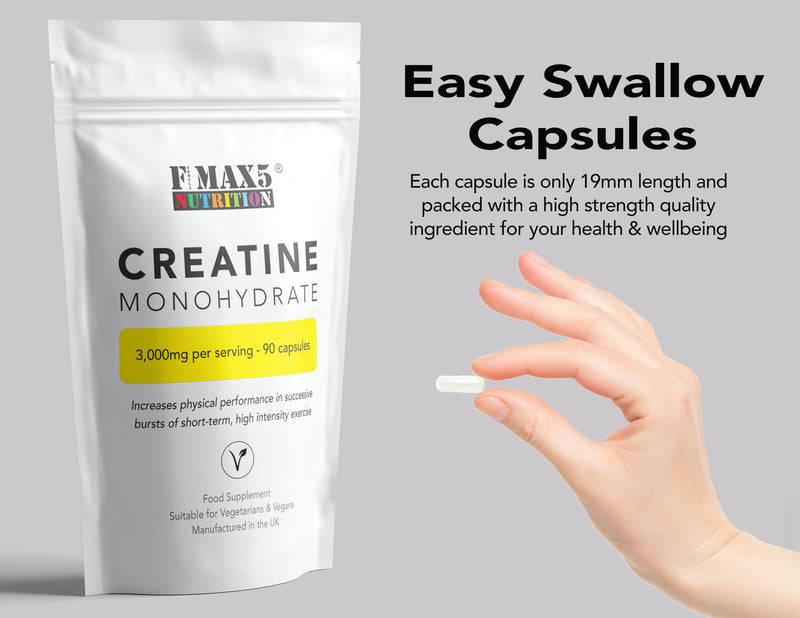Creatine 3000mg (per Serving) - 90 Micronised Creatine Monohydrate 750mg Vegan Capsules - UK Made 90 count (Pack of 1)
