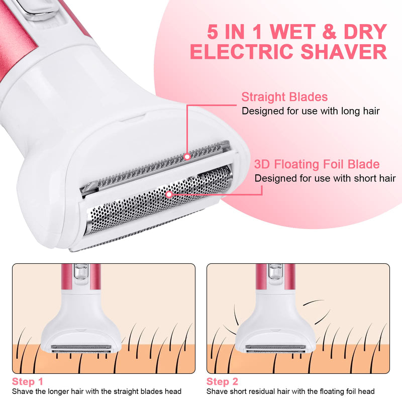 [Australia] - ACWOO Electric Shaver for Women, 5-in-1 Electric Women's Shaver, Women's Shaver for Women, Hair Trimmer for Face, Nose, Armpits, Intimate Area, Bikini Zone, USB Charging 