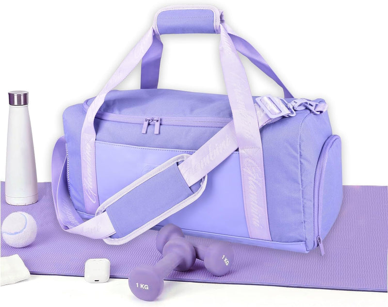 24L Duffle Bag with Shoes Compartment,Overnight Weekender Travel Gym athletic Trainning duffel for Girl Women Water-proof & Tear Resistant light purple