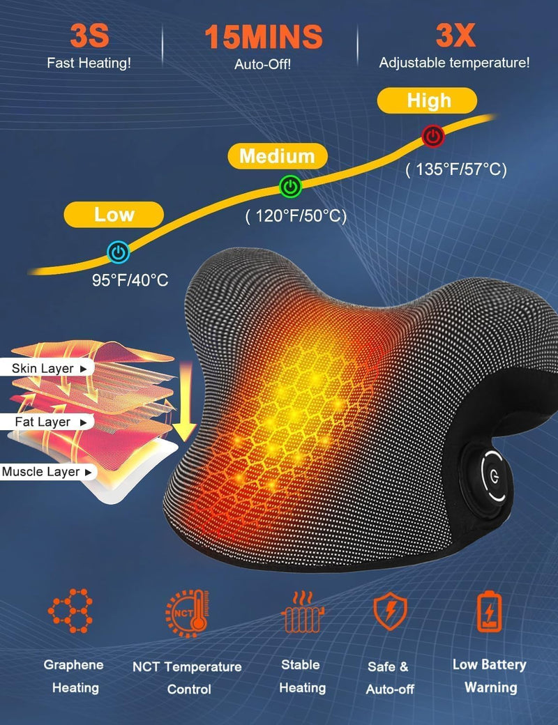 [Australia] - Wireless Heated Neck Stretcher for Pain Relief, Portable Cordless Neck Shoulder Cervical Traction Device with Graphene Heating Pad No Smell Magnetic Therapy Case Relaxer for TMJ Migraine Spine Alignme Black 