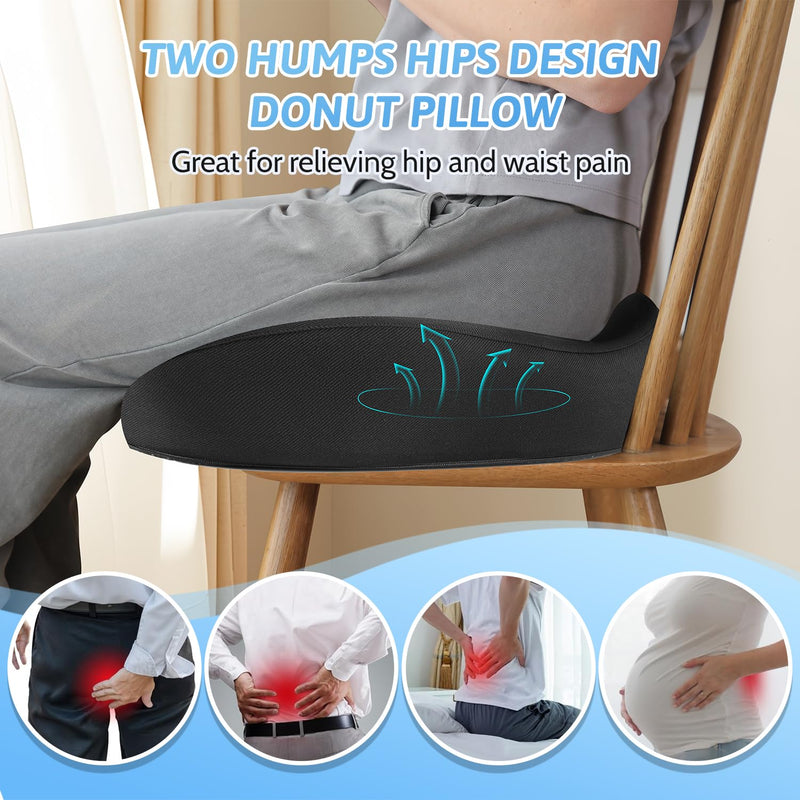 [Australia] - Donut Pillow, Hemorrhoid Pillow for Sitting, Donut Pillow for Tailbone Pain Relief Cushion, Two Humps Hip Comfortable Design, Doughnut Pillow, Butt Pillows for Postpartum Pregnancy, L Size-Black Donut Pillow L Size-Black 