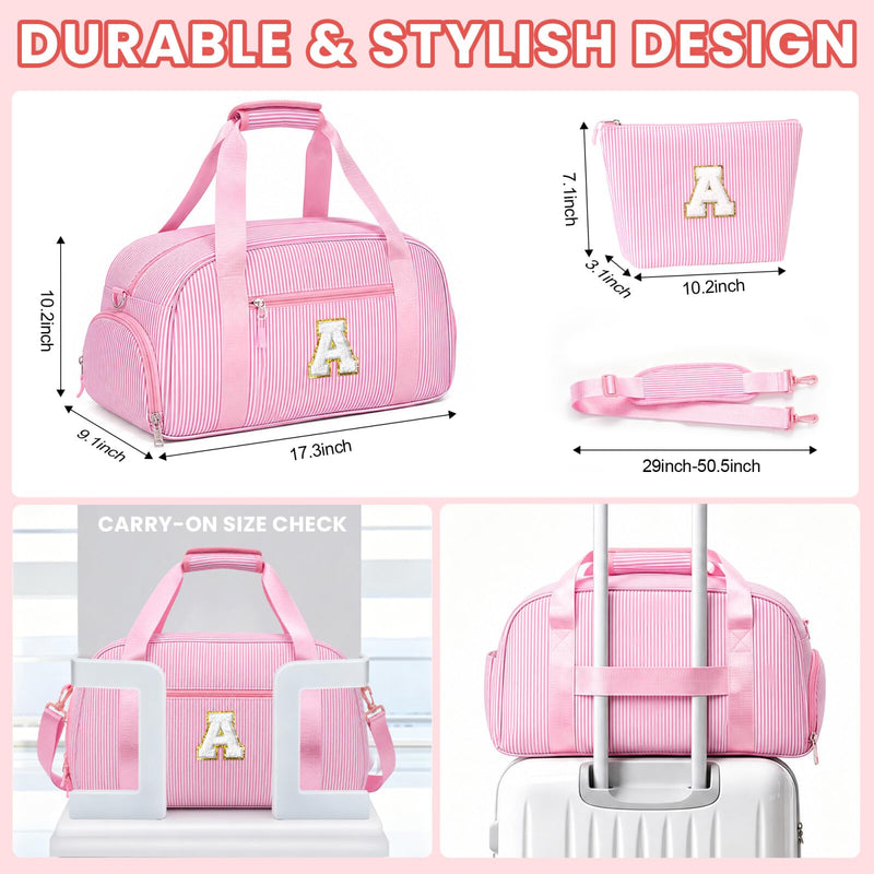 YOOLIFE Initial Travel Duffle Bag Overnight Bag Weekender Gym Bag Purple A | Birthday Gifts for 7 8 9 10 11 12 13 Year Old Girls, Travel Duffle Bag, Shoe Compartment, Overnight Weekender Bag