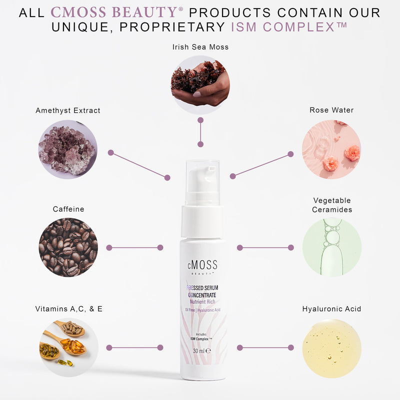 Sea Moss Infused Pressed Serum Concentrate with Hyaluronic Acid, Oil-Free, Vegetable Ceramides, and Vitamins A,C,E to Plump and Tighten Skin – Anti-Age for All Skin Types