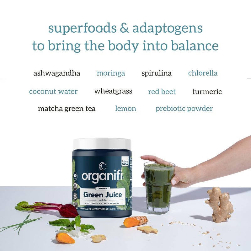 [Australia] - Organifi Green Juice - Powder Supplement with Organic Spirulina, Ashwagandha, and Chlorella - Helps Achieve Fitness Goals and Reduce Cortisol Levels, 30-Day Supply Original Green Juice 