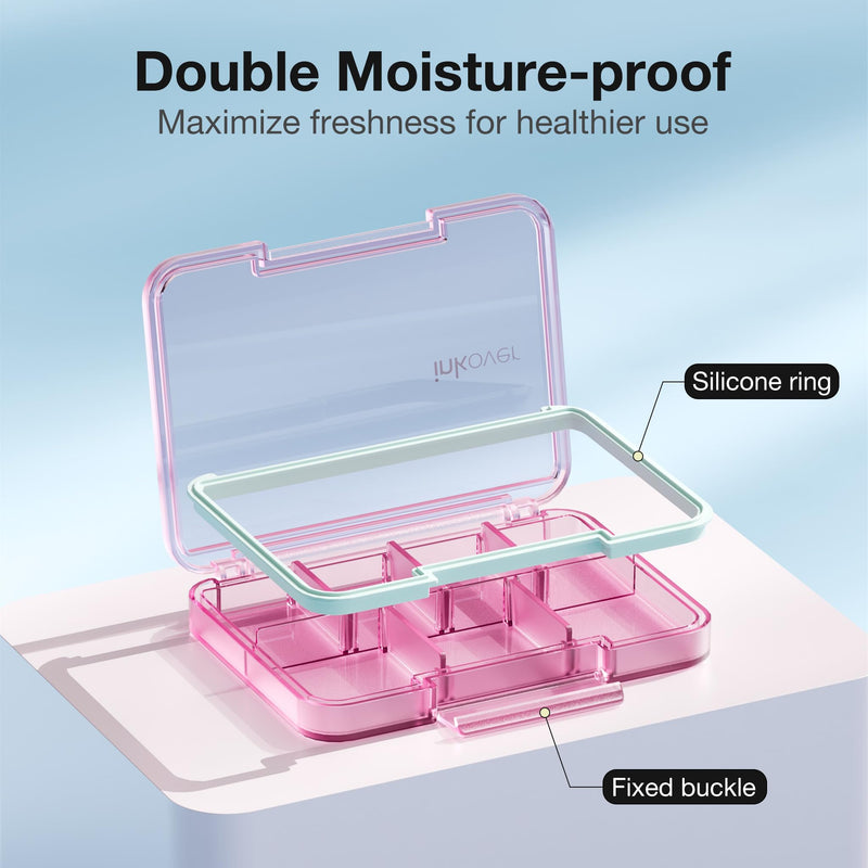 Small Pill Organizer Ultra Thin, QUARDINE Removable Divider Purse Pill Case with Moistureproof Silicone Seal, 7 Compartments Portable Travel Pill Box for Vitamins, Supplements, Fish Oil (Blue) Blue