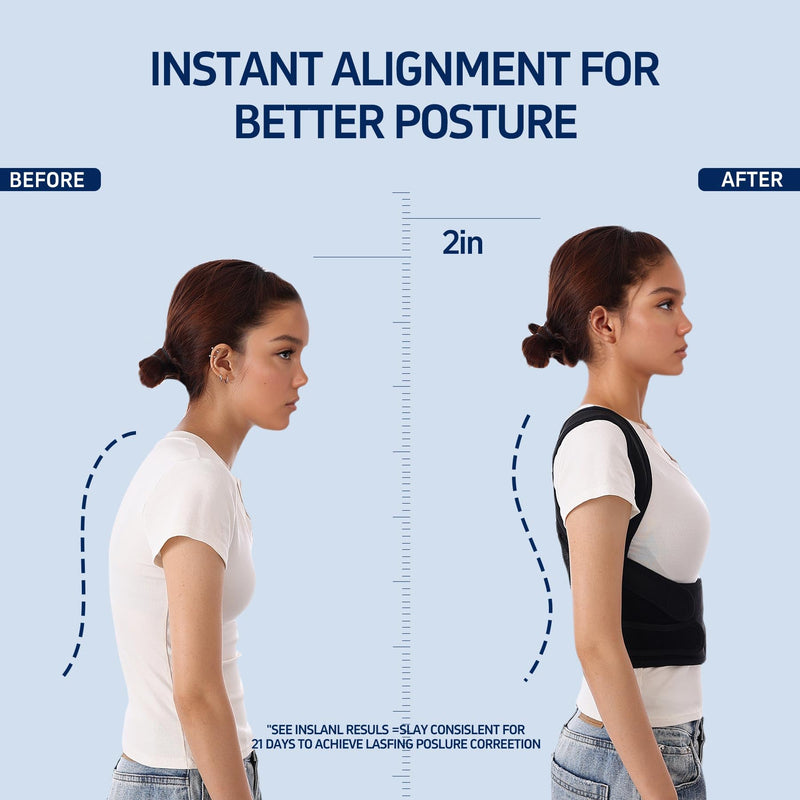 Back Brace Posture Corrector for Women and Men Adjustable Lightweight Support Hump Correction Pain Relief Scoliosis Lumbar Spine Upgraded Upper Comfy Shoulder Straightener Hunchback Black Medium Medium (Waist 24.4"-32.7")