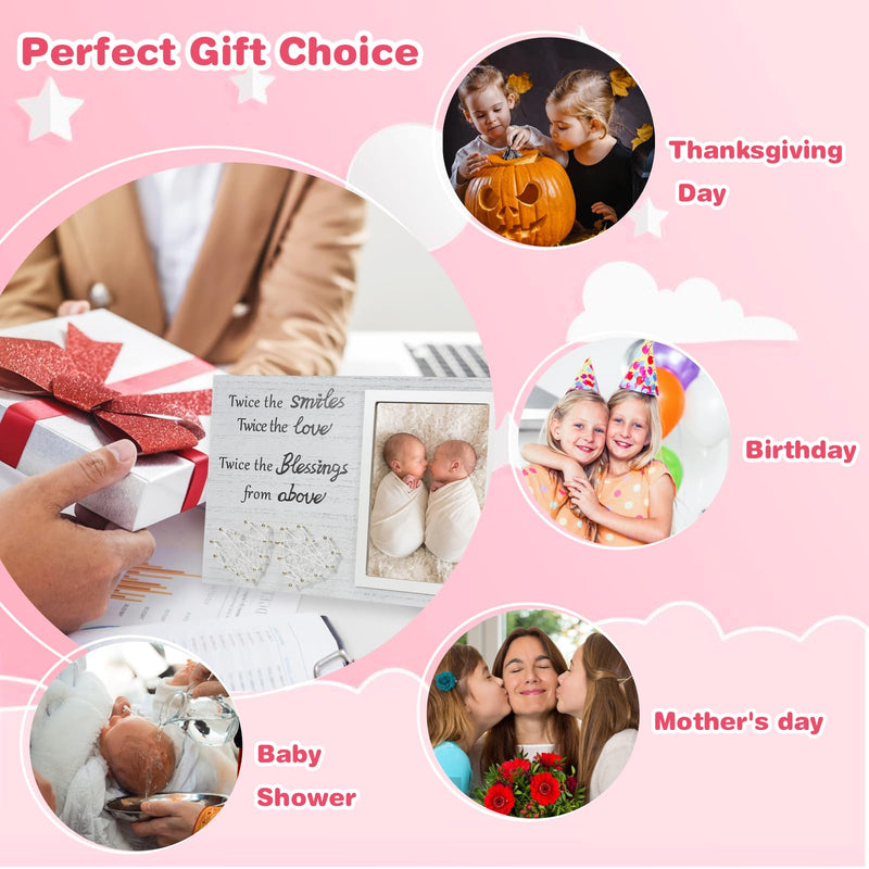 [Australia] - Twin Sister Keepsake Picture Frame - Gift for Twin Sisters Shower with The Words"Twice The Smiles, Twice The Love, Twice The Blessings from Above" 2 Heart Shaped 4 X 6 Frame with Black Text,Wood Twins Picture Frame 