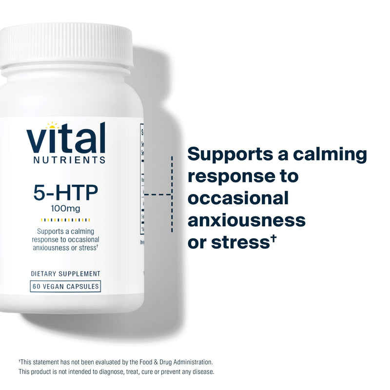 Vital Nutrients 5-HTP 100mg (5-hydroxytryptophan) - Vegan Serotonin Support Supplement* - Sleep and Stress Support - 5HTP and Vitamin B6 - Gluten, Dairy, Soy Free - Non-GMO - 60 Capsules