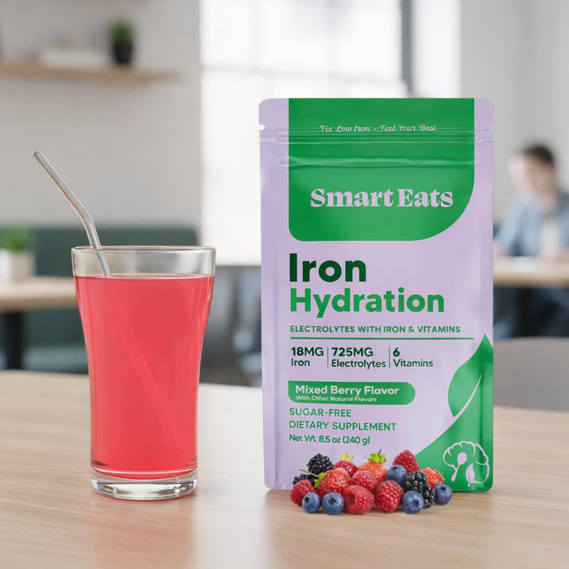 Smart Eats, Iron + Electrolyte Powder - 18mg Gentle Iron, 725mg Electrolytes, 6 Vitamins to Boost Absorption, Sugar Free, Simple Ingredients, Mixed Berry Flavor - 30 Scoops