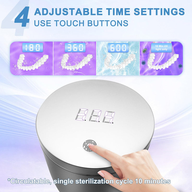 [Australia] - Ultrasonic Cleaner for Mouthguards, Retainers, Dentures Jewelry with UV Sanitizing, 45kHz 3-Cleaning-Mode Silver 