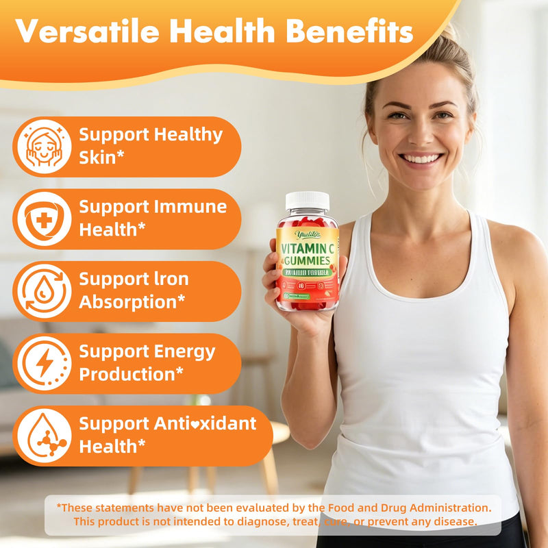 Vitamin C Gummies for Adults, Immune Support Supplement for Energy, 60 Ct | Antioxidant Protection, Non-GMO, Vegan, Sugar-Free, Strawberry Flavor 60 Count (Pack of 1)