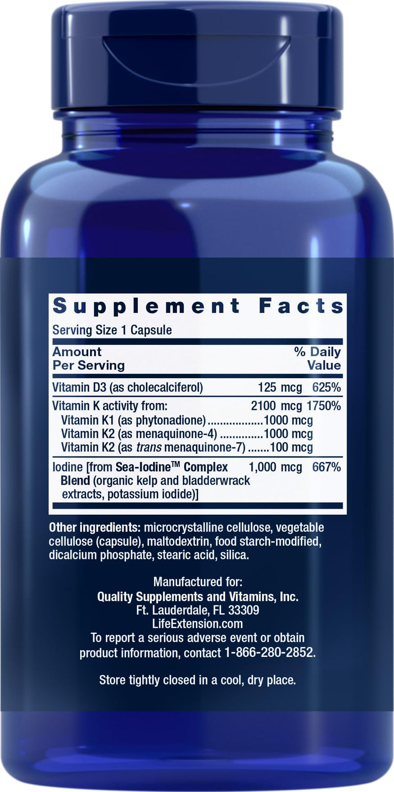 Life Extension Vitamins D and K with Sea-Iodine, 90 Capsules 90 Count (Pack of 1)