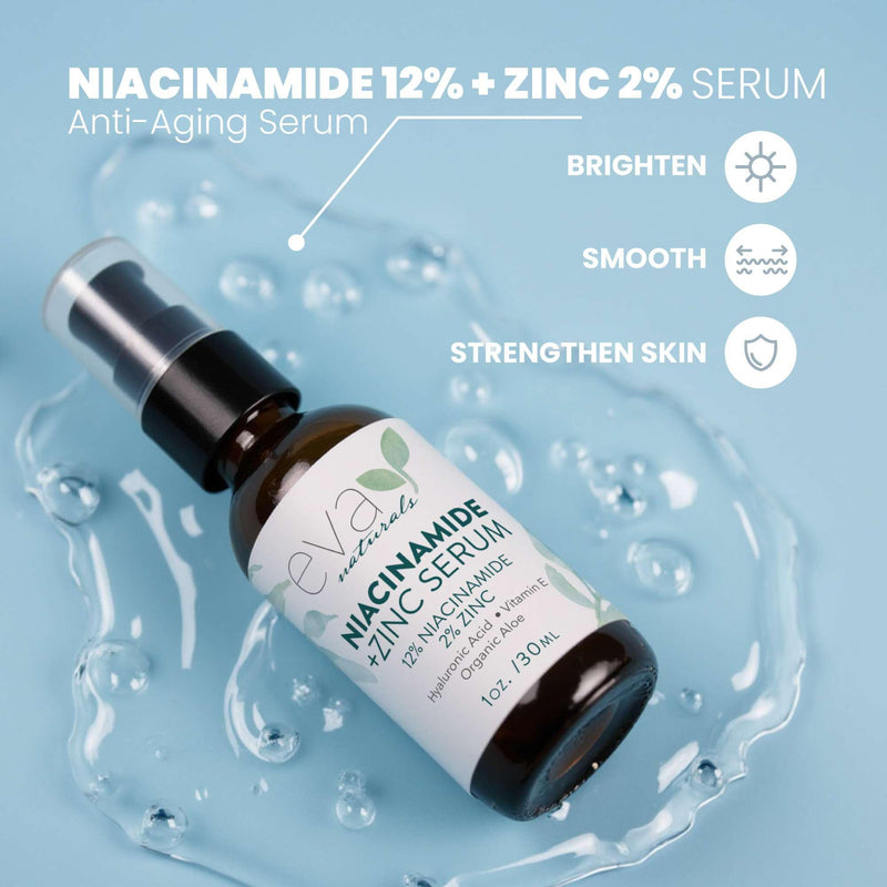 Eva Naturals Niacinamide Serum, Zinc PCA, Hyaluronic Acid, Dark Spot, 1 oz | Pore minimizer, redness relief, skin tone & texture support, lightweight Fresh 1 Fl Oz (Pack of 1)
