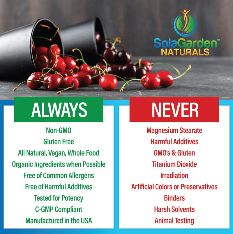 [Australia] - Super Strength Organic Montmorency Tart Cherry Supplement – 50:1 Concentrate Grown in The USA - Contains Certified Organic CherryPURE – by SolaGarden Naturals. 60 Non GMO Veggie Capsules. 