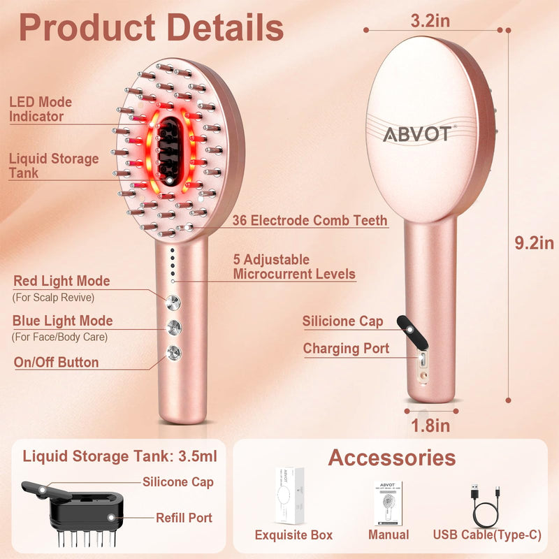3-in-1 Electric Scalp Massager with Hair Oil Applicator, Vibrating Massage Tool for Scalp/Face/Body Relaxation, Portable Hair Brush, Scalp Massage Comb for Home & Travel Rose Gold
