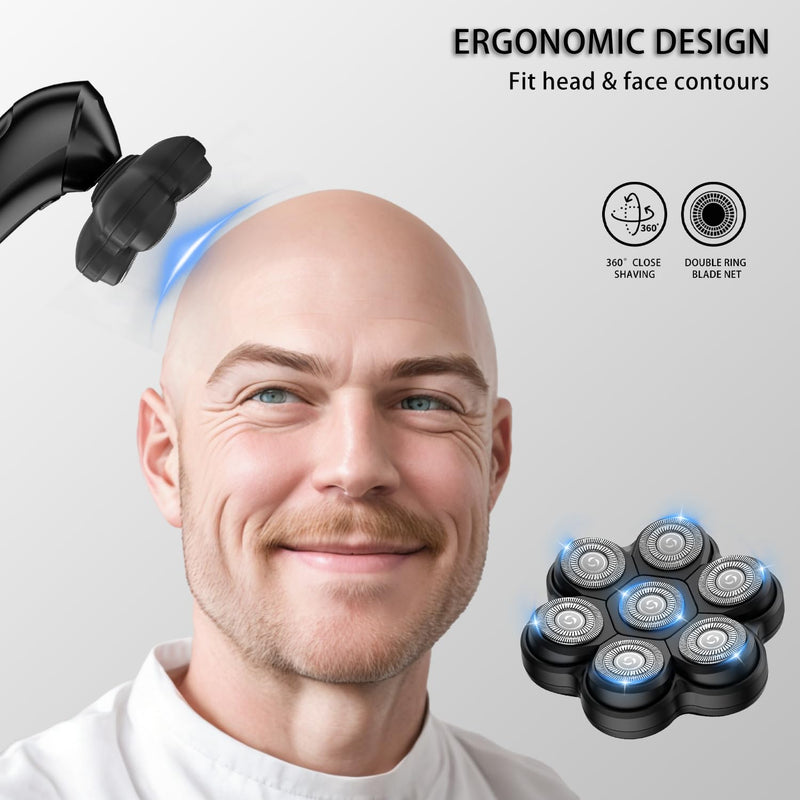 Magnetic Head Shaver Replacement Heads 7 Double Ring Waterproof Rotary Razor Blades for Bald Men Compatible with Freebird wyklaus shpavver(Black) Black1