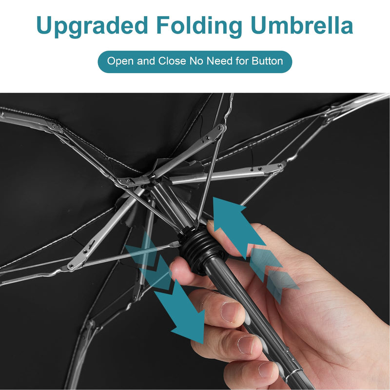 G4Free Mini Travel Folding Umbrella for Purse, Compact UPF 50+ UV Protection Sun & Rain Small Umbrella, Lightweight Portable Parasol Fits in Pocket, Wallet for Women Men(Black and Light Blue)