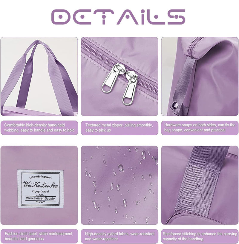 AYWVRBST Extra Large Capacity Foldable Travel Bag,Gift,Dry and Wet Separation Multifunctional Sports Shoulder Bag Lavender X-Large