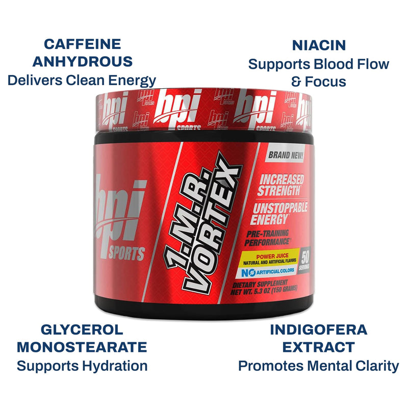 BPI Sports 1.M.R Vortex Pre Workout Powder – High Stim Preworkout for Men & Women with Glycerol, Caffeine, Niacin, and Herbal Extracts – Energy, Focus & Endurance – Power Juice – 50 Servings Fruit Punch Flavor