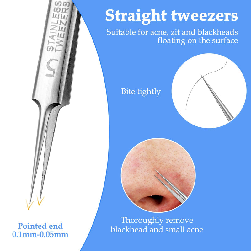 [Australia] - 3 pieces of tweezers for removing blackheads and 1 piece of tweezers for ingrown hairs, precision blackhead pimple extractor for pimples, whitehead tweezers, eyelash tweezers with curved tip 