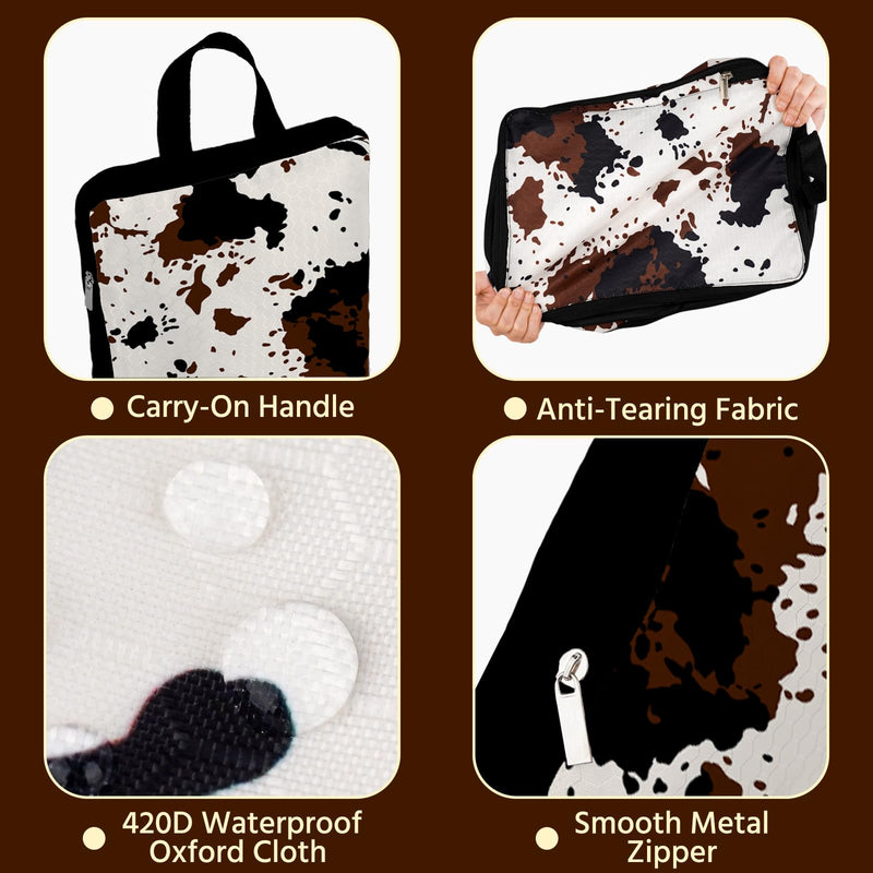 6 Pcs Compression Packing Cubes Waterproof Suitcase Travel Bag Luggage Backpack Organizer Travel Cubes for Packing-Cow Print Black-Cow Print