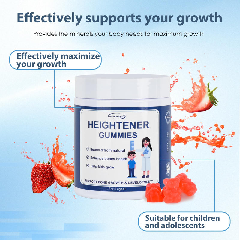Heightener Growth Gummies 60 Count - Natural Growth Supplement for Children and Adolescents - Bone-Strengthening Vitamins (Contains Vitamins D3，K2，Calcium) - Tall Nutrition