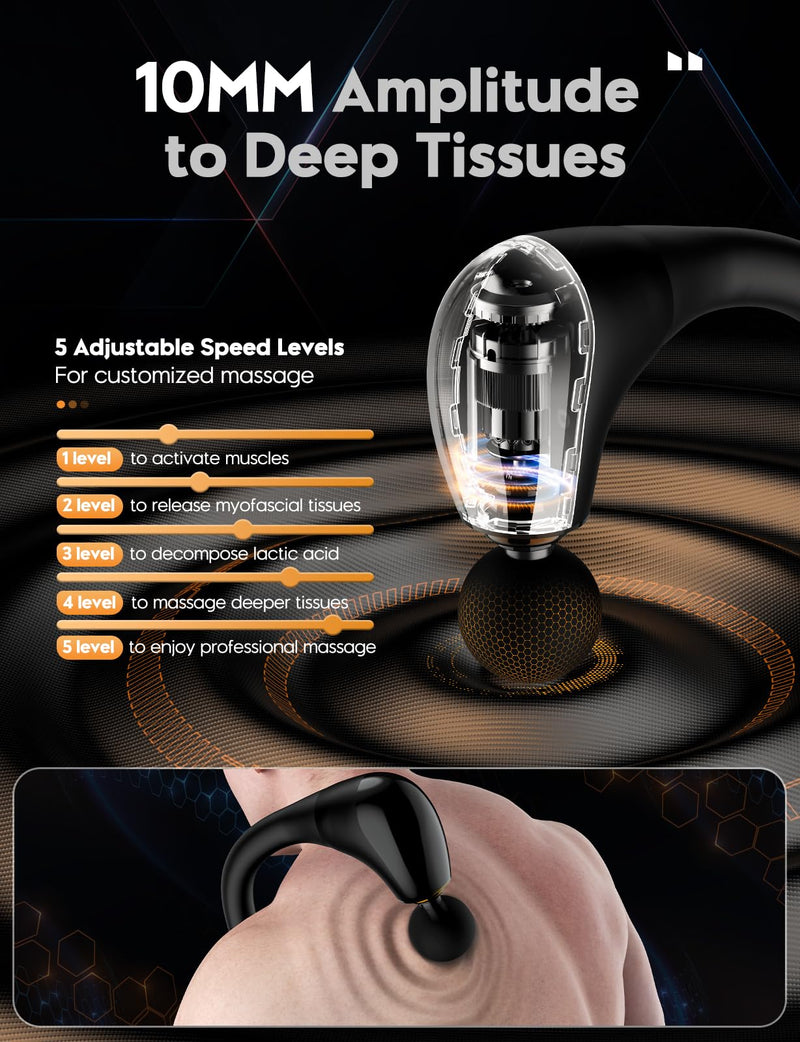 [Australia] - FVZ Massage Gun with Upgraded Extension Handle, 10MM Massage Gun Deep Tissue, Back Massager, Muscles/Neck/Shoulders/Waist/Legs Massager Portable for Pain Relief, 4 Massage Heads & 5 Speed Levels Black 
