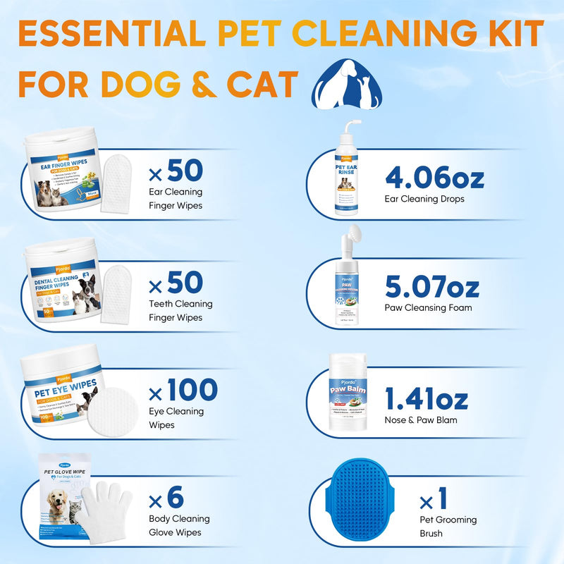 [Australia] - Dog Wipes Cleaning Deodorizing, Grooming Wipes & Paw Cleaner, Pet Cleaning Kit for Teeth, Ears, Eyes, Paw, Body, Ear Rinse, Essential Dog Supplies Set 