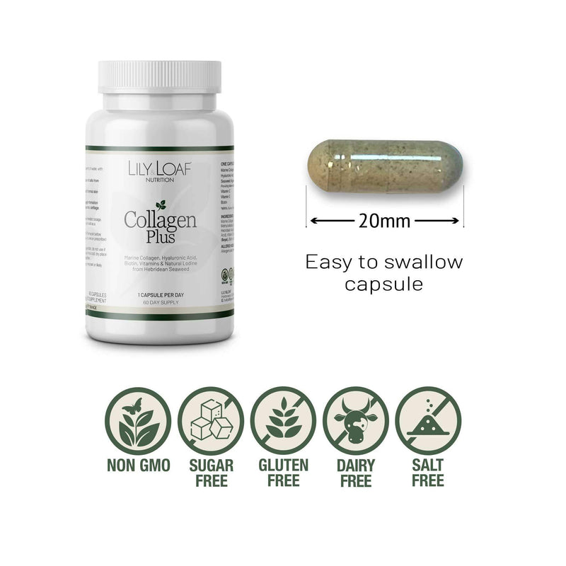 Lily & Loaf Collagen Plus Capsules – Marine Collagen with Hyaluronic Acid, Biotin & Vitamin C, 60 Capsules