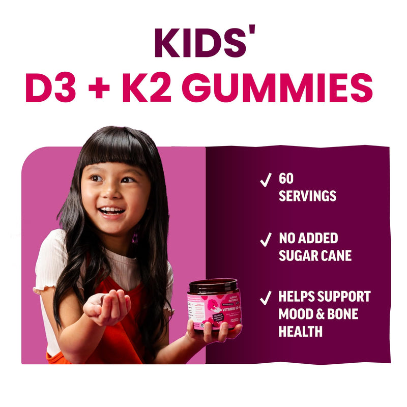 Llama Naturals Kids Vitamin D3 K2 Gummies, Vegan, Organic, Children Toddler Vitamin D Gummies, Real Fruit Gummy Vitamins, No Added Sugar Cane, Raspberry, 60 Ct 60 Count (Pack of 1)