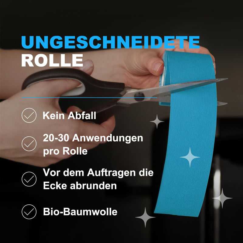 [Australia] - AnjoCare Kinesiology Tape (Uncut), Elastic Therapeutic Sports Tapes for Muscles and Joints, Physio Tape for Shoulder, Ankle, Elbow and Knee Support (2 Rolls 5M x 5CM) Blue + Black Uncut (Blue + Black) 