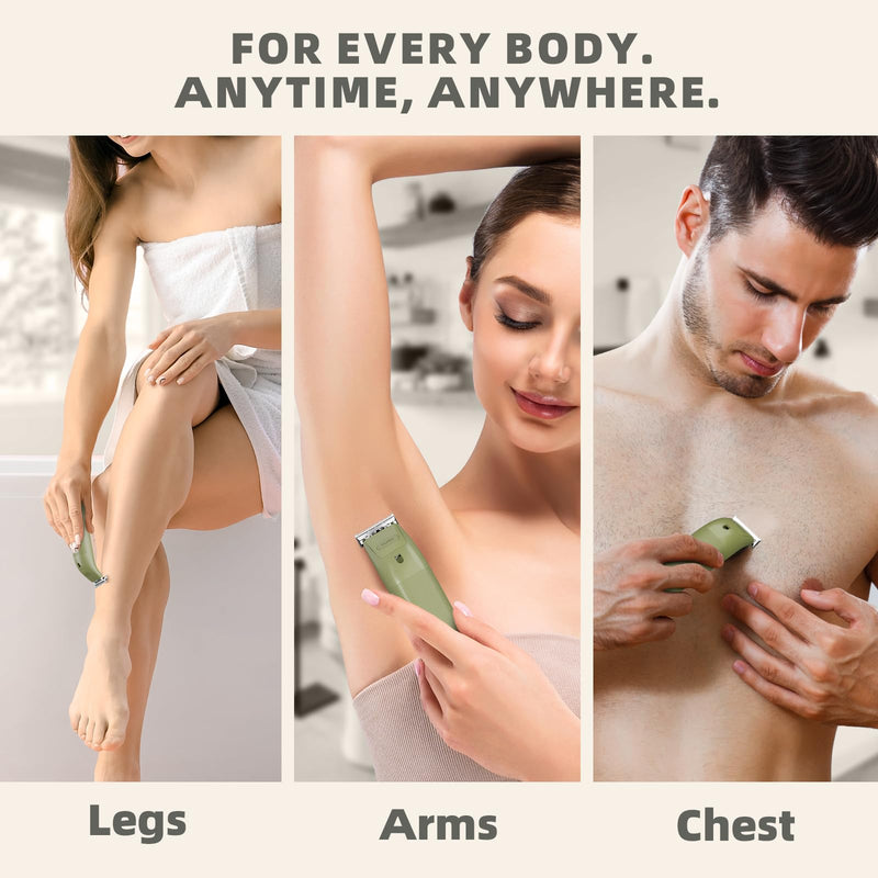 [Australia] - VIKICON Body Hair Trimmer for Men & Women: Safety Electric Razor for Pubic, Legs, Chest, Face w/Dual-Sided Single Blade & 5 Guide Combs, Waterproof Smooth Intimate Shaver, 150min Long Battery Life 