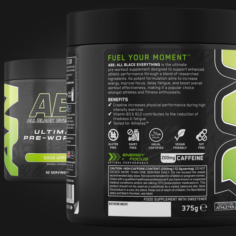 [Australia] - Applied Nutrition ABE Pre Workout Powder - Pre Booster for Energy & Performance with Citrulline, Creatine Monohydrate, Beta Alanine (375 g - 30 servings)(Sour Apple) Sour Apple 