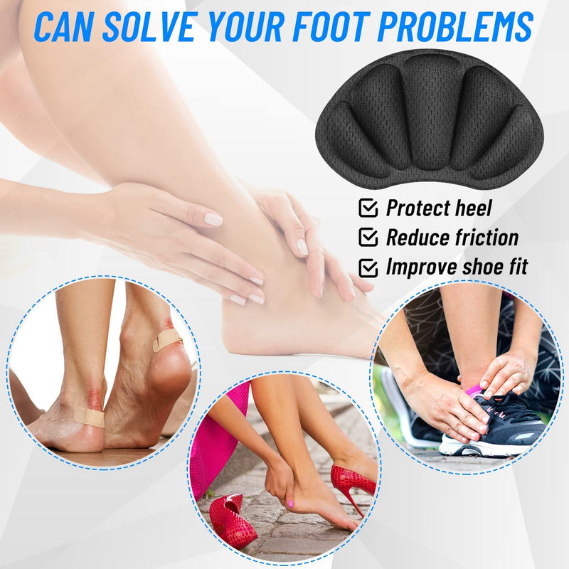 [Australia] - Heel Cushion Pads Mesh Self Adhesive Heel Pads for Back of Heel Heel Cushions Prevent Oversized Shoes for Men and Women Black 8 Pack 1 