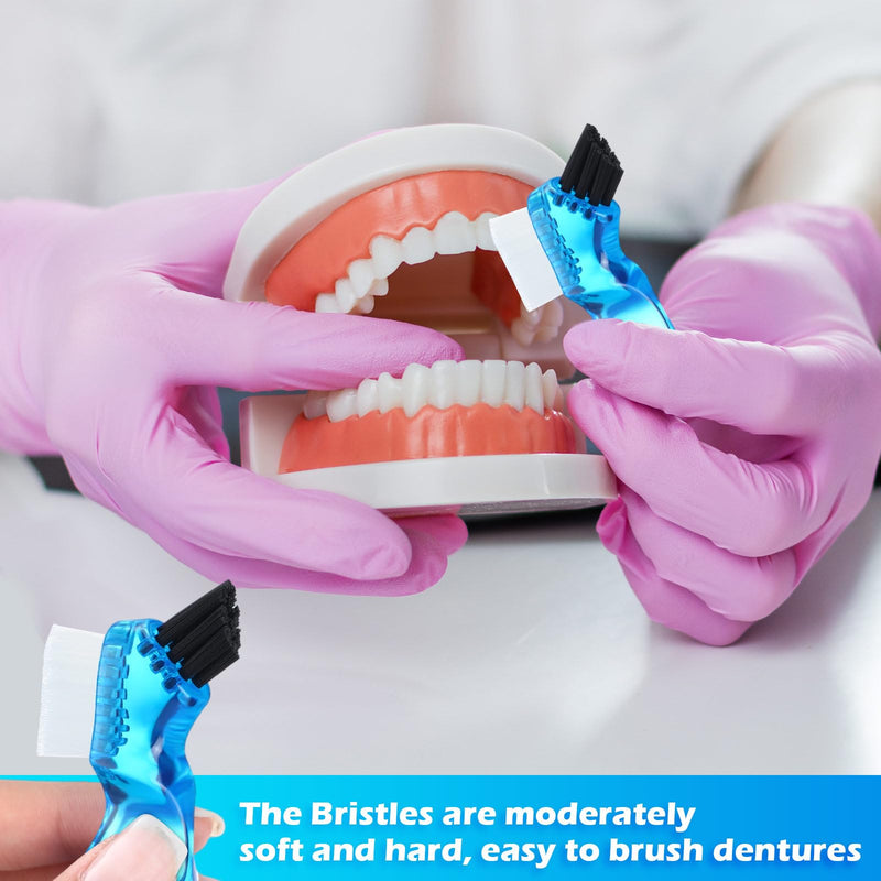 [Australia] - Tioncy 10 Pcs Small Portable Denture Brushes Double Sided Mini Denture Cleaning Toothbrush for False Teeth with Multi-layered Bristles and Blue Handle for False Teeth Hygiene Cleaning Care 