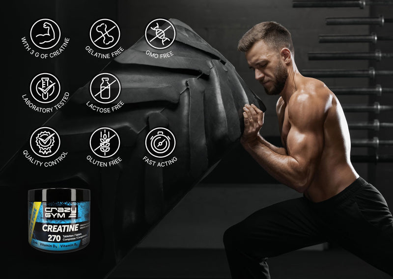 270 Tablets. Creatine Monohydrate, Vitamin D3, Vitamin B6 & Zinc– 67 Daily Servings – Micronized Creatine in Convenient Tablet Form (Sugar Free)