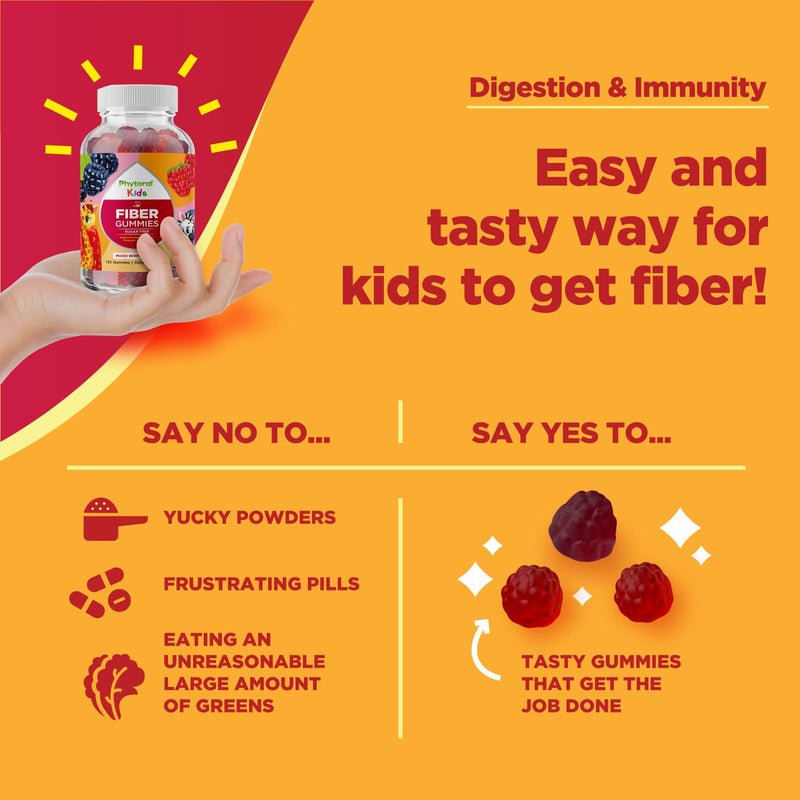 High Prebiotic Fiber Gummies for Kids - Dietary Fiber Supplements for Digestion & Constipation - Chicory Root Kids Immune Gummies - Non-GMO & Vegan Digestive Nutritional Supplements - 120 Count 120 Count (Pack of 1)