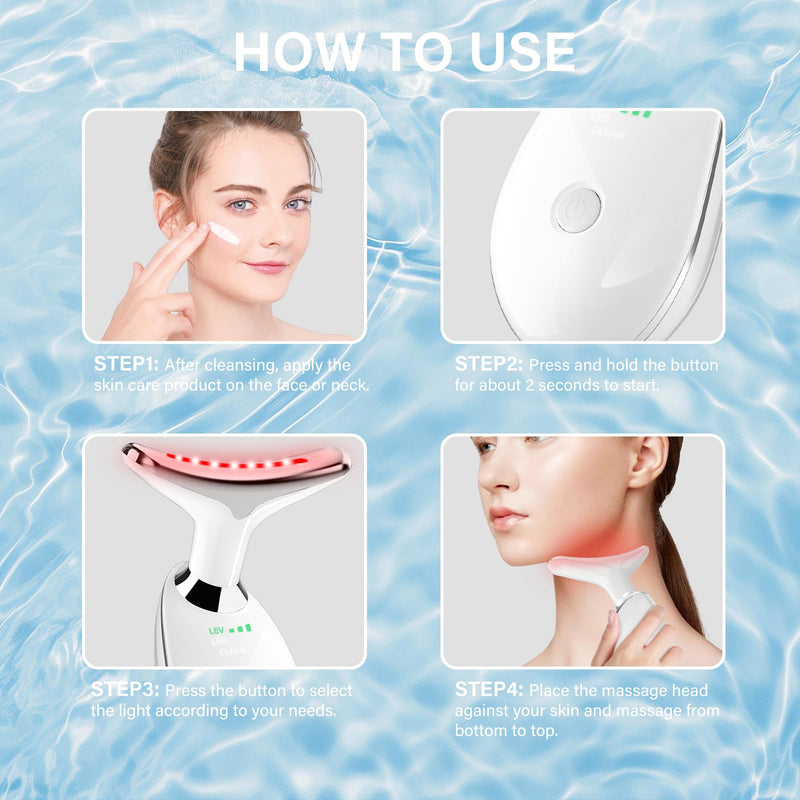 Neck&Face Massager with 7 Colors-Multi-Functional Skincare Tool,Home Beauty Device for Wrinkles&Relaxation,Facial Massager(White) White
