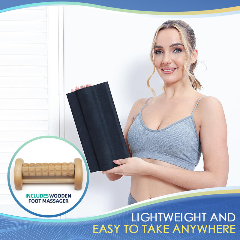 Plantar Fasciitis Relief Pad with Foot Roller, Fascia Stretcher Toe Stretcher for Heel Spurs, Achilles Tendonitis, Tight Calves & Foot Drop Black - Pro