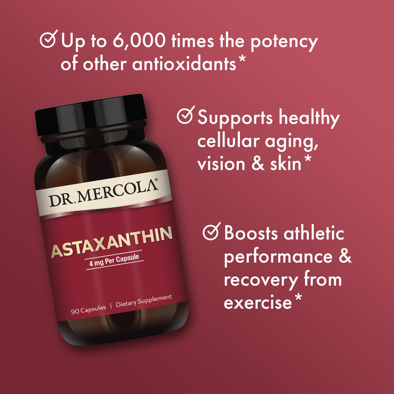 [Australia] - Dr. Mercola Astaxanthin, 90 Servings (90 Capsules), Dietary Supplement, 4 mg Per Capsule, Provides Antioxidant Power for Overall Health, Non-GMO 90 Count (Pack of 1) 