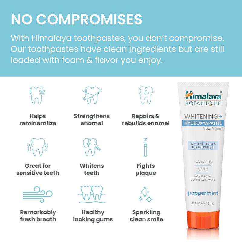 [Australia] - Himalaya Botanique Whitening + Hydroxyapatite Toothpaste, Peppermint - Nano Hydroxyapatite to Support Remineralization and Restore Enamel, Appropriate for Sensitive Teeth - Gluten Free, 4 oz, 2 Pack 4 Ounce (Pack of 2) 