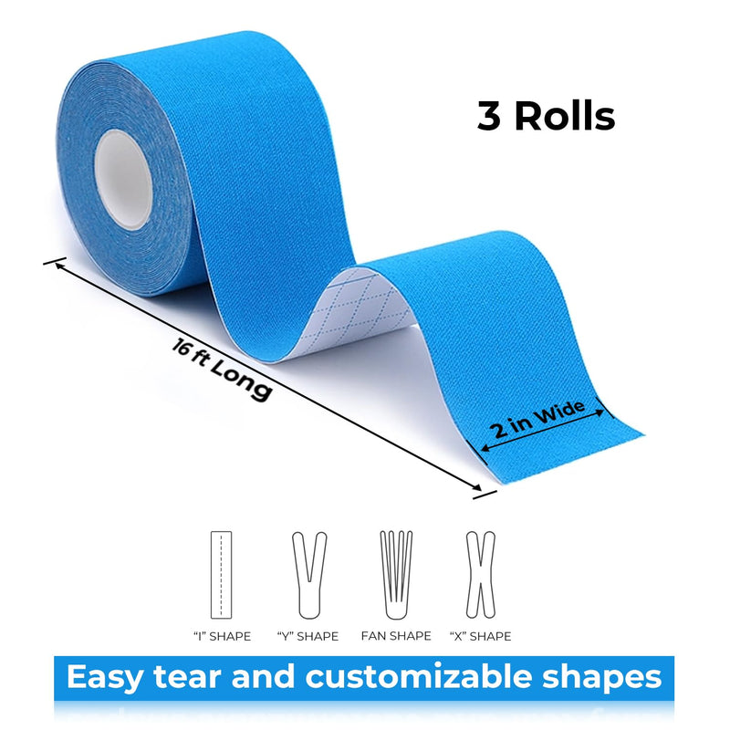[Australia] - 3 rolls of kinesiology tape (5m x 5cm), professional kinesiology tapes, physio tape, sports tape set, waterproof & skin-friendly kinesiology tape, for muscle support, knee pain, elbows and shoulders 500 x 5 cm (3 rolls) black + blue + pink 