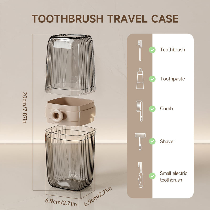 [Australia] - Toothbrush Travel Case, 2 in 1 Toothbrush Holder and Rinse Cup, Large Capacity Toothbrush Cup with Cover, Portable Travel Toothbrush Holder for Traveling, Camping, Trip - 1Pcs - Beige&Clear Clear 