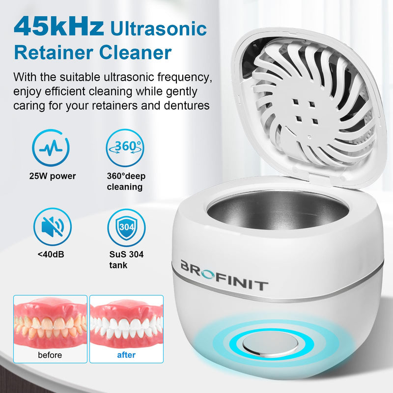 [Australia] - Ultrasonic Retainer Cleaner Machine,45Khz/25W Retainer Cleaner Machine with Digital Timer,Blue Light & Drying For Dentures Aligners Braces Mouth Guards Night guard white 