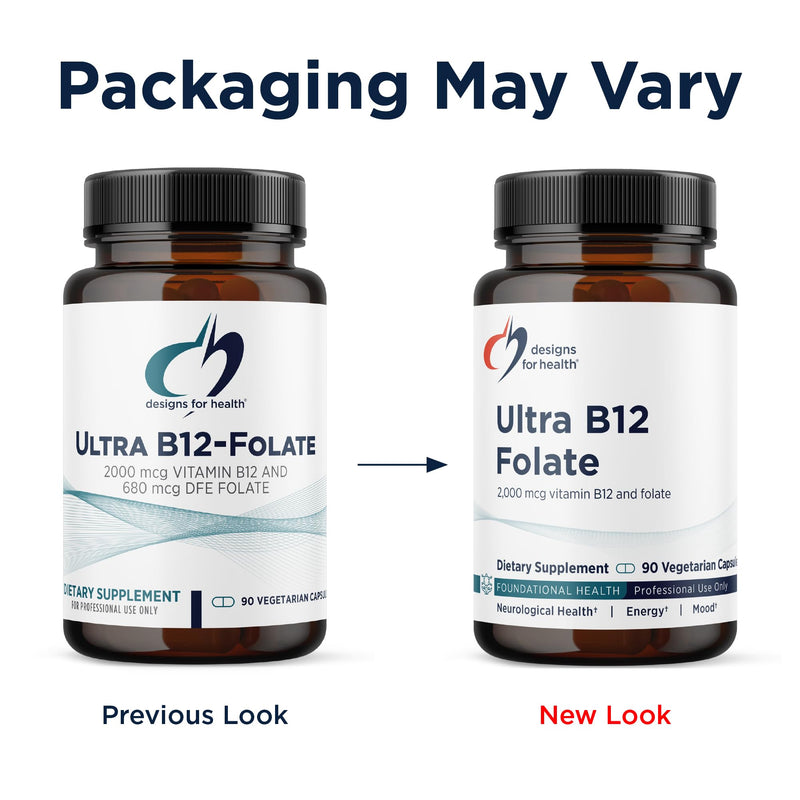 Designs for Health Ultra Methylated B12 + Methyl Folate - Vitamin B12 Methylcobalamin and Folate Supplement, Adenosylcobalamin & 5-MTHF for Nerve, Cellular Energy + Methylation Support (90 Capsules) Standard Packaging