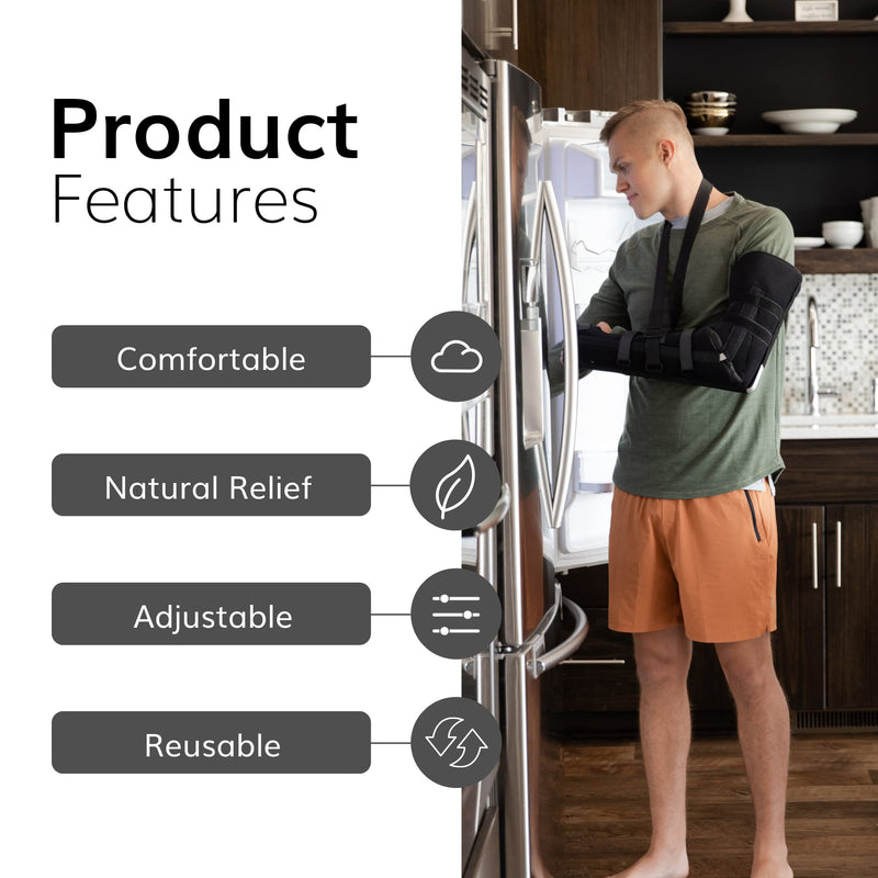 [Australia] - BraceAbility Posterior Long Arm Splint - Elbow Immobilizer Right or Left Forearm Brace with Support Sling for Fractures, Post-Surgery Recovery, Tendonitis, Bursitis, Ulnar Nerve Pain Relief (L) Large 